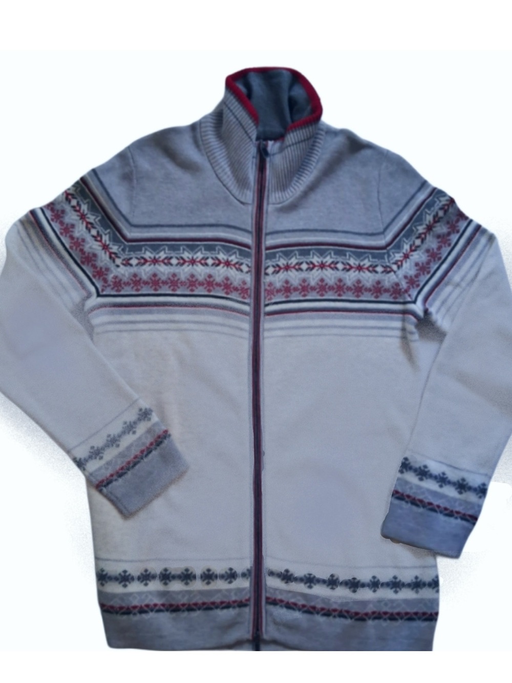 Eddie Bauer Gray/Burgundy Zip-Up Cotton Cardigan Sweater Sz Sm